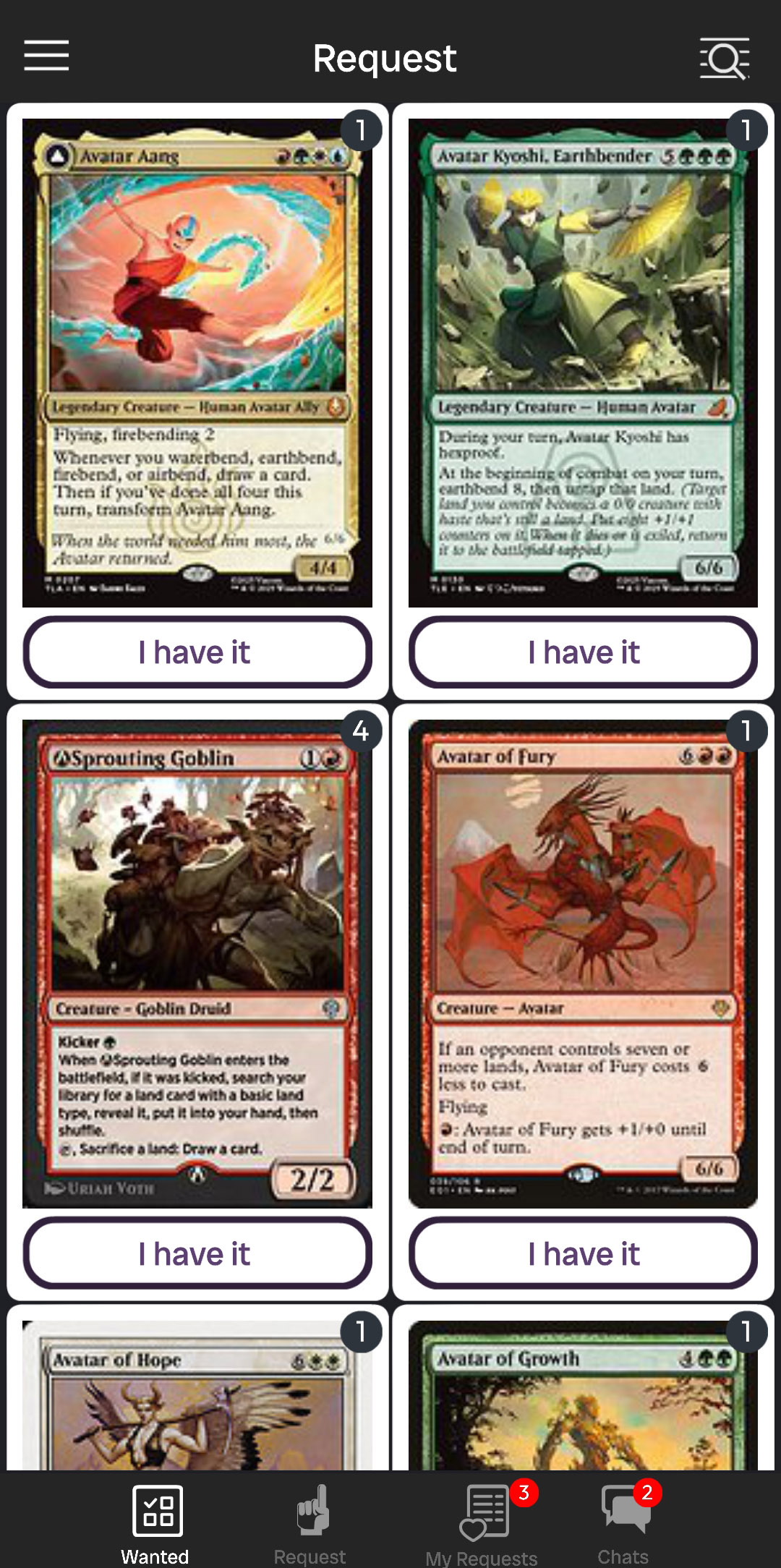 Find Card - Search Screen